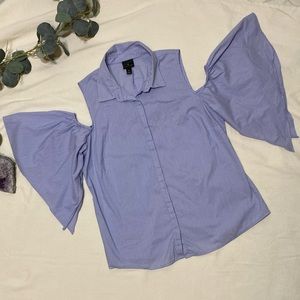Worthington Cold Shoulder Blue Pinstripe Button Down Shirt | Women’s Size Large